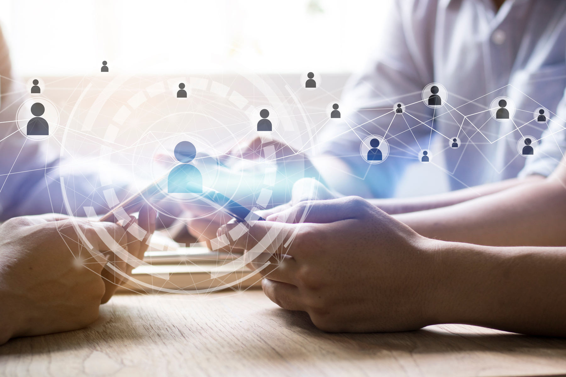 Connection and technology concept, group of man use phone to contact and connect about business by internet, and social network